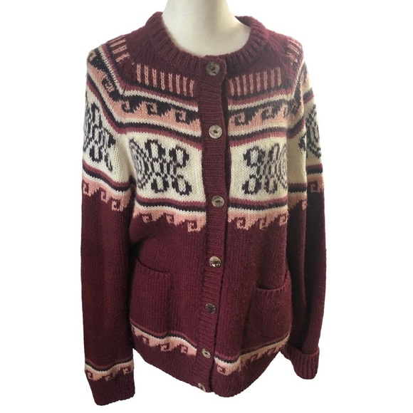 Women's Burgundy Patterned Cardigan - Picture 1 of 11